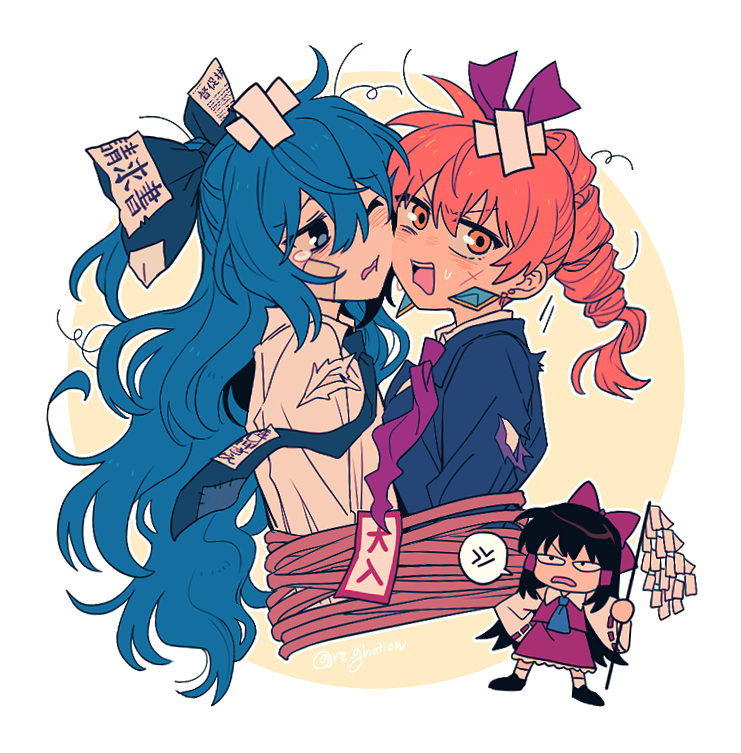hakurei reimu, yorigami shion, and yorigami jo'on (touhou and 1 more) drawn by re_ghotion