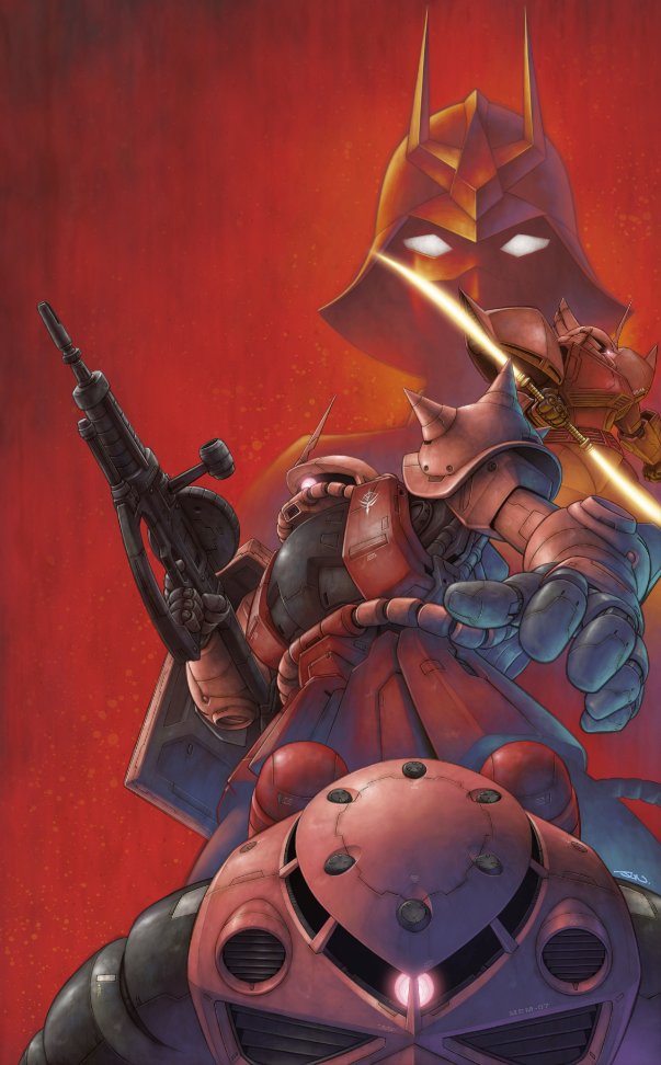 char aznable, zaku ii s char custom, z'gok, gelgoog, gelgoog s char custom, and 1 more (gundam and 1 more) drawn by nakamura_jun'ichi