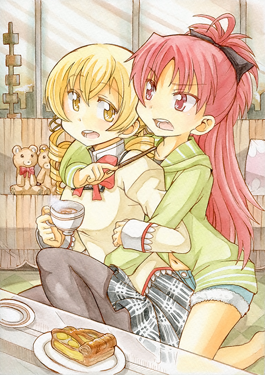 sakura kyoko and tomoe mami (mahou shoujo madoka magica) drawn by takeshisu