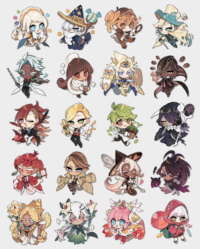 espresso cookie, pure vanilla cookie, strawberry crepe cookie, madeleine cookie, white lily cookie, and 16 more (cookie run and 2 more) drawn by sapphire_(nine)