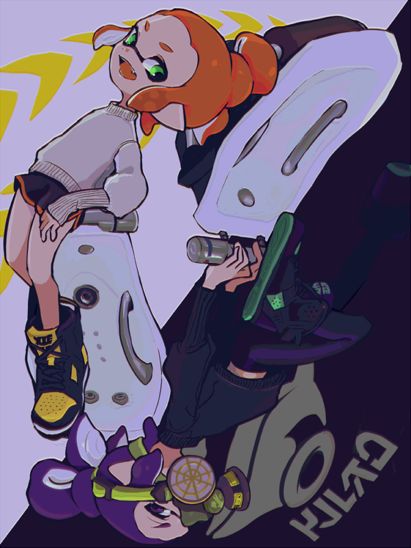 inkling player character and inkling girl (splatoon) drawn by imaikuy0