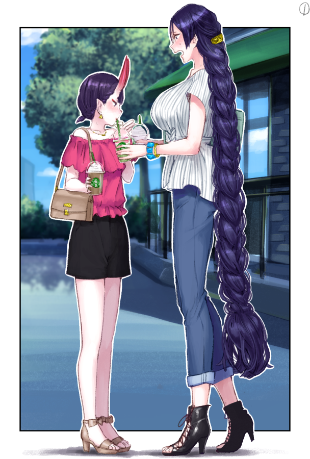 shuten douji and minamoto no raikou (fate and 2 more) drawn by titiduki_(manman-ya)