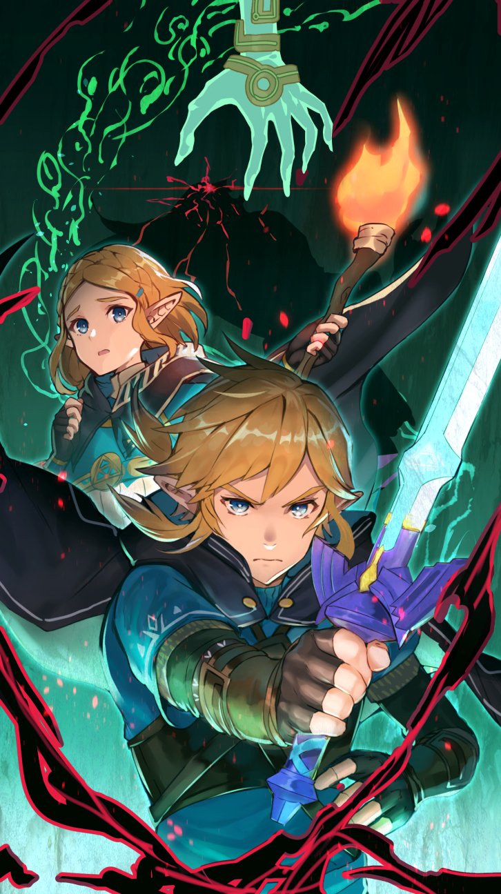 link and princess zelda (the legend of zelda and 1 more) drawn by bashikou
