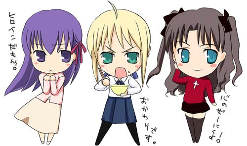 artoria pendragon, saber, tohsaka rin, and matou sakura (fate and 1 more) drawn by yumegi_atsuki