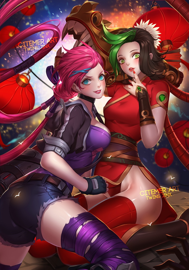 jinx, firecracker jinx, and zombie slayer jinx (league of legends) drawn by citemer