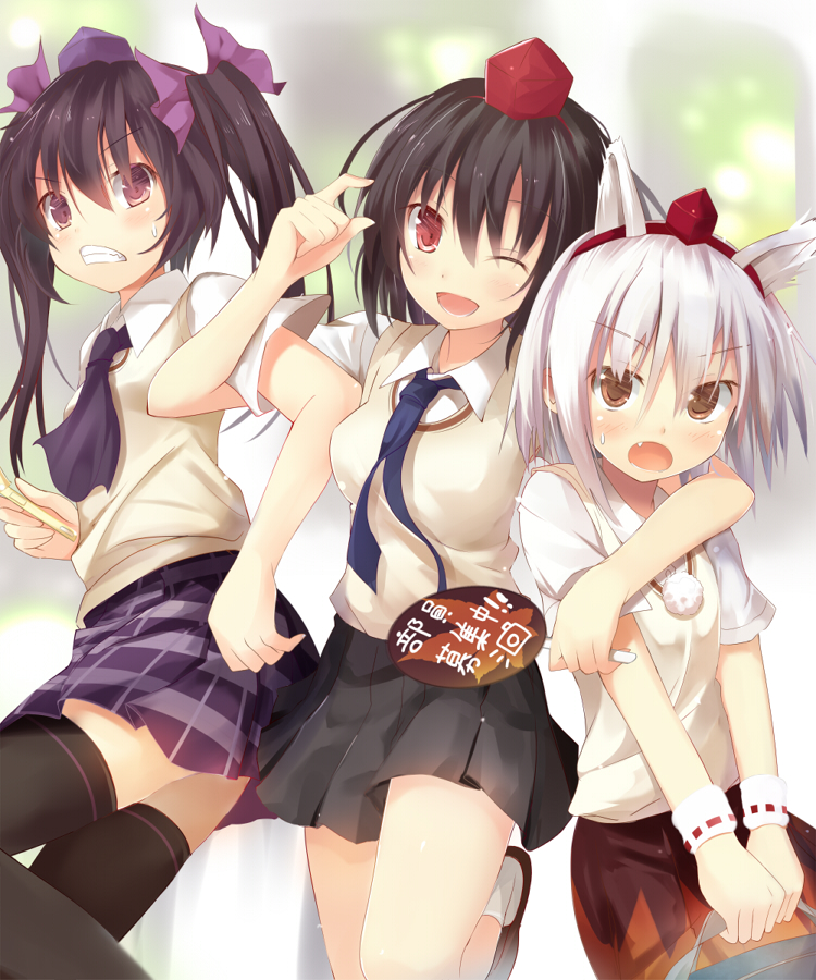 shameimaru aya, inubashiri momiji, and himekaidou hatate (touhou) drawn by efe