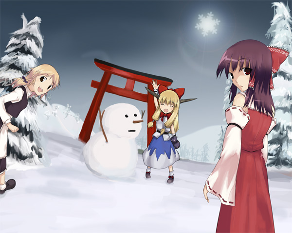 hakurei reimu, kirisame marisa, and ibuki suika (touhou) drawn by ruit