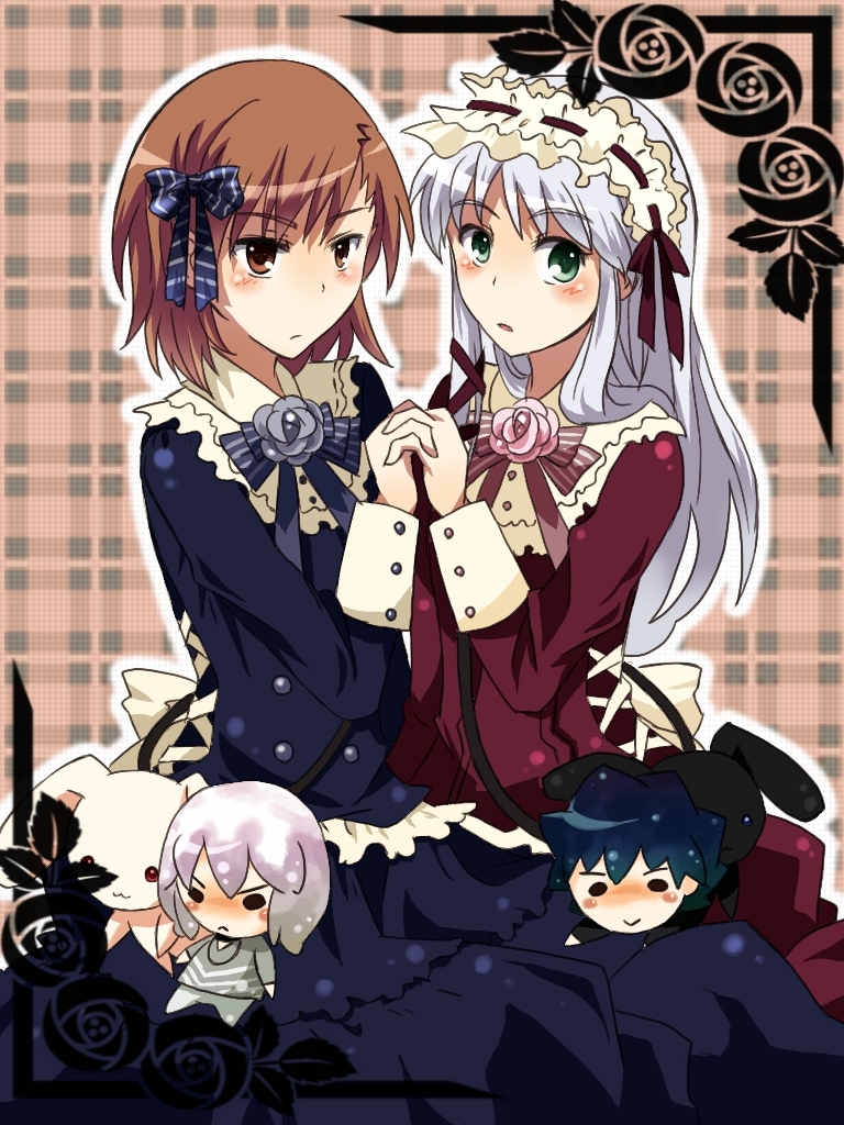 misaka mikoto, kamijou touma, accelerator, and index (toaru majutsu no index) drawn by utsumi_(ka56e)