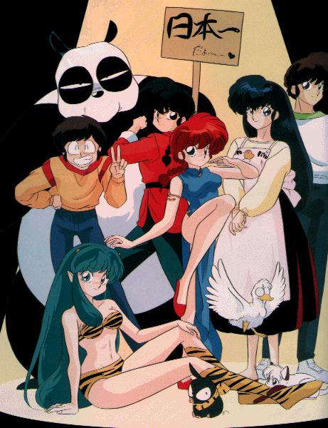 lum, ranma-chan, saotome ranma, p-chan, moroboshi ataru, and 5 more (ranma 1/2 and 2 more) drawn by nakajima_atsuko