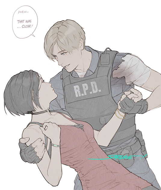 leon s. kennedy and ada wong (resident evil and 1 more) drawn by sardine_(kjr0313)