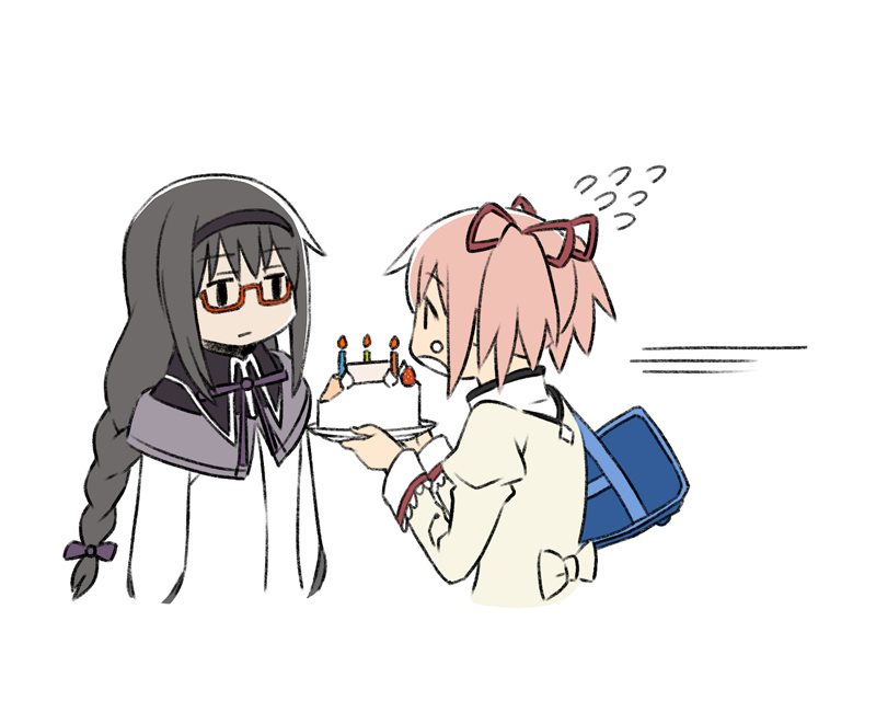 akemi homura and kaname madoka (mahou shoujo madoka magica) drawn by oda_takayuki