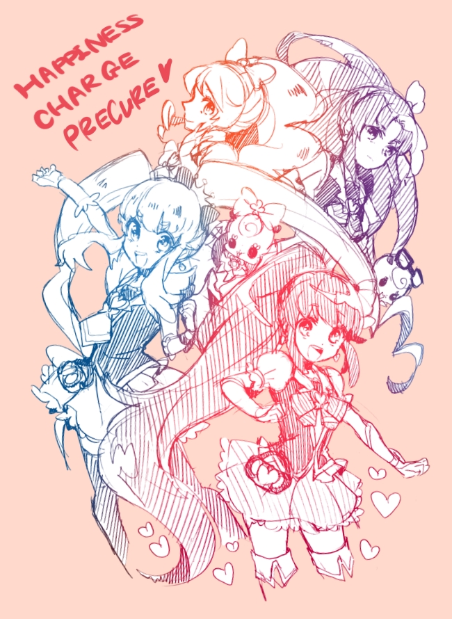 shirayuki hime, aino megumi, oomori yuuko, cure lovely, cure princess, and 5 more (precure and 1 more) drawn by hayashi_(kanzume)
