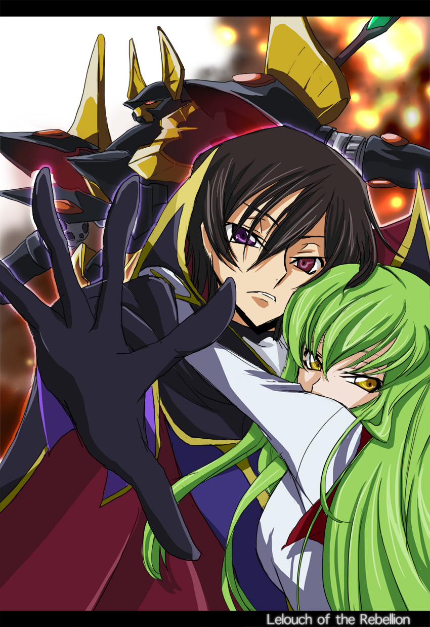 c.c., lelouch vi britannia, and gawain (code geass) drawn by shida_(xwheel)