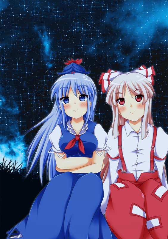 fujiwara no mokou and kamishirasawa keine (touhou) drawn by ikue_fuuji