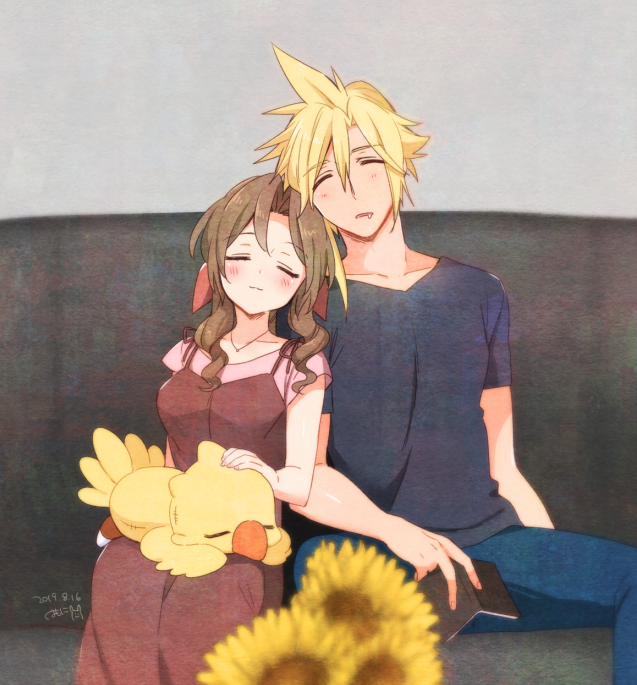 cloud strife and aerith gainsborough (final fantasy and 2 more) drawn by krudears