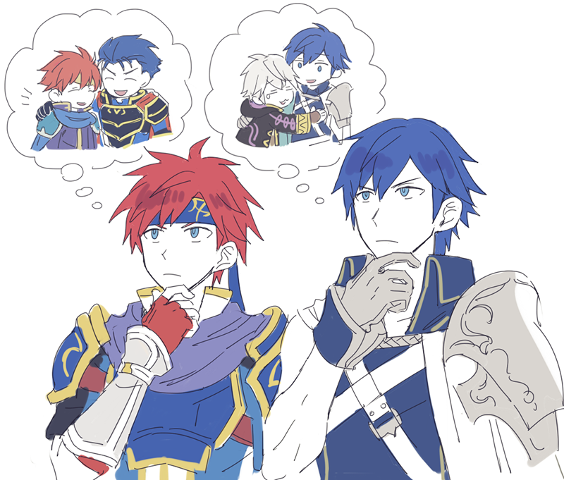 male robin, chrom, roy, eliwood, and hector (fire emblem and 3 more) drawn by noii