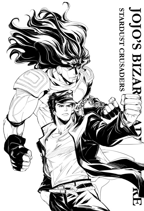 kujo jotaro and star platinum (jojo no kimyou na bouken and 1 more) drawn by hydroball