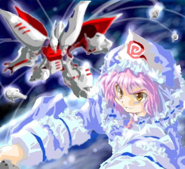 saigyouji yuyuko and qubeley (touhou and 2 more)