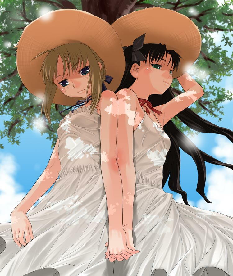 artoria pendragon, saber, and tohsaka rin (fate and 1 more) drawn by shinama