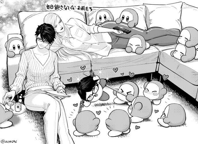 kirby, bayonetta, waddle dee, and jeanne (kirby and 3 more) drawn by ouya_(maboroshimori)