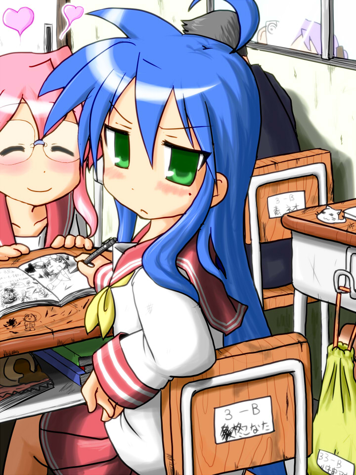 hiiragi kagami, izumi konata, and takara miyuki (lucky star) drawn by unyoon_(koorin)