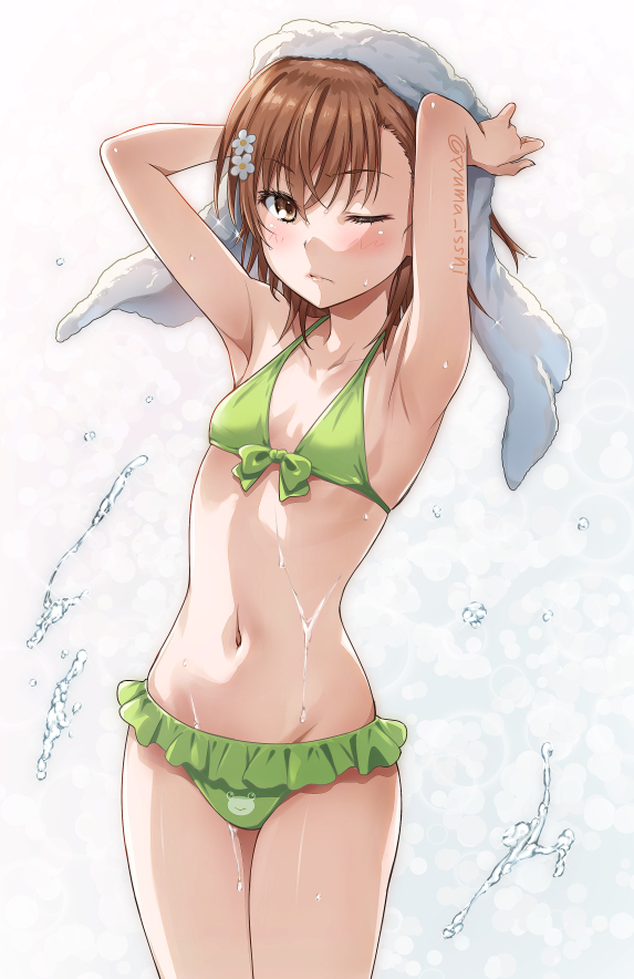 misaka mikoto and gekota (toaru majutsu no index and 1 more) drawn by isshi_pyuma