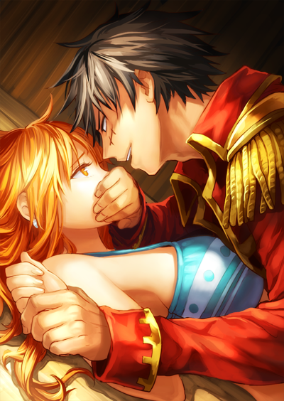 nami and monkey d. luffy (one piece) drawn by senbei_(roof-lock)