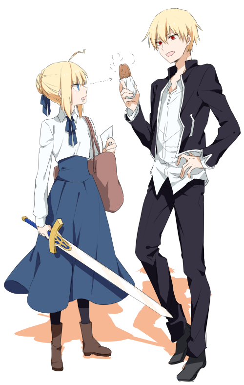 artoria pendragon, saber, and gilgamesh (fate and 1 more) drawn by shirako_miso