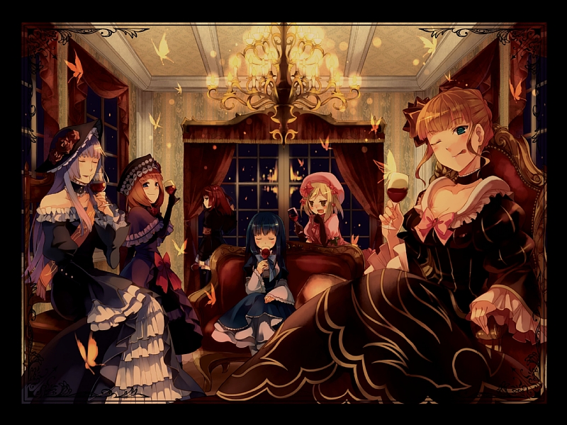 beatrice, ushiromiya ange, frederica bernkastel, lambdadelta, eva beatrice, and 1 more (umineko no naku koro ni) drawn by hanokage and suzushiro_kurumi