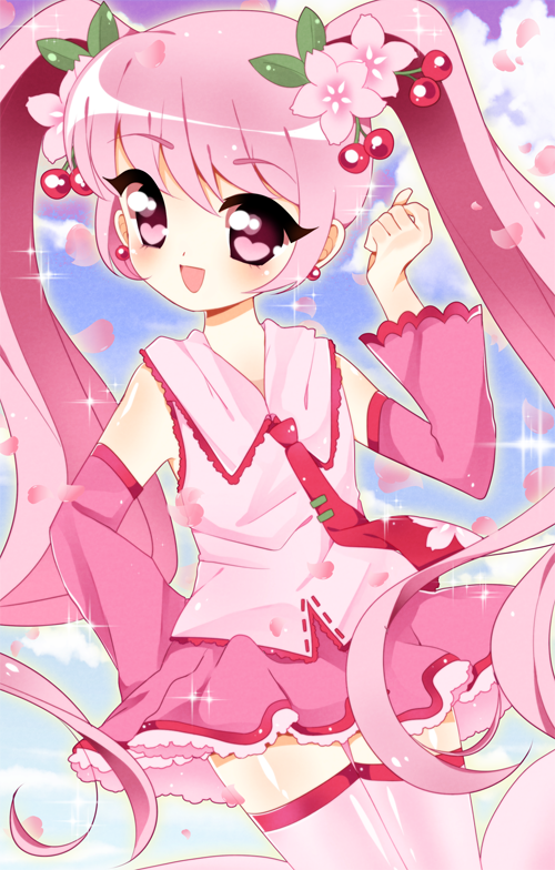 hatsune miku and sakura miku (vocaloid) drawn by powderpuff
