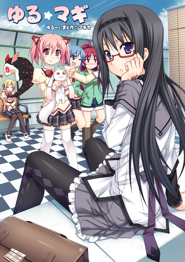 akemi homura, kaname madoka, miki sayaka, sakura kyoko, tomoe mami, and 2 more (mahou shoujo madoka magica) drawn by asaba