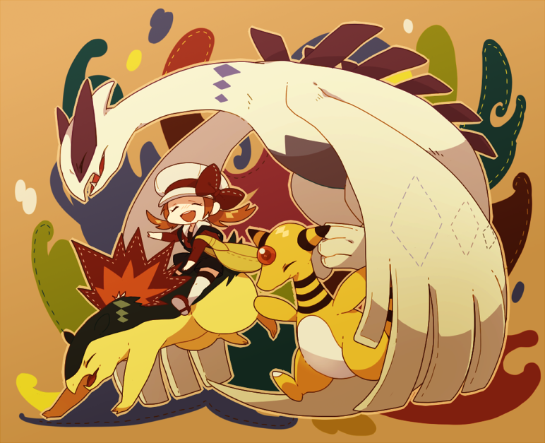 lyra, lugia, typhlosion, and ampharos (pokemon and 1 more) drawn by suzuki_(gmbk)