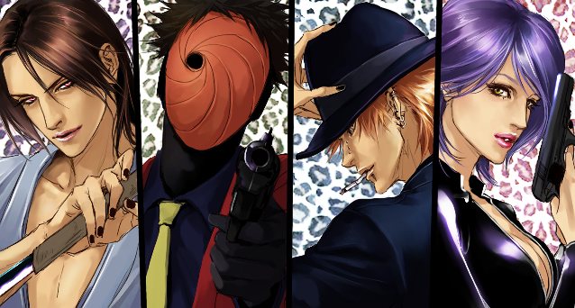 uchiha itachi, arsene lupin iii, jigen daisuke, mine fujiko, uchiha obito, and 4 more (naruto and 2 more) drawn by lily_(artist)