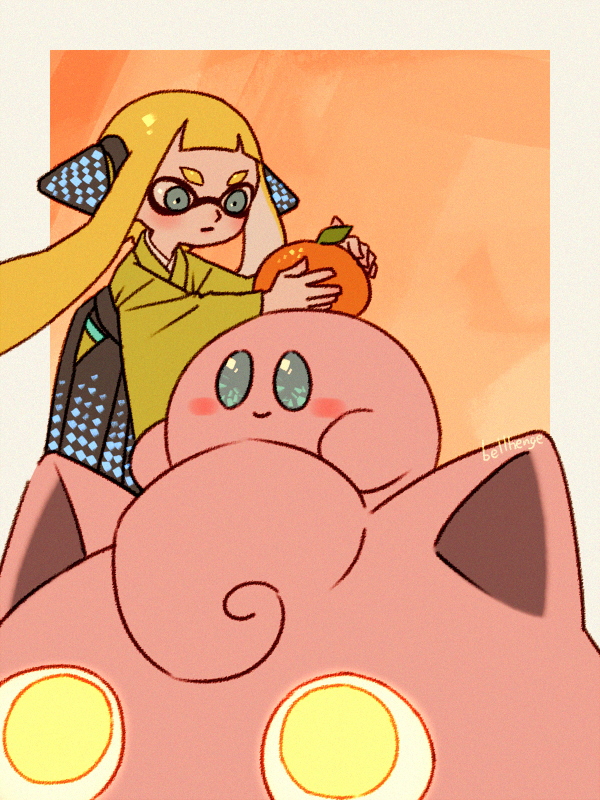 inkling player character, inkling girl, kirby, and jigglypuff (pokemon and 3 more) drawn by bellhenge