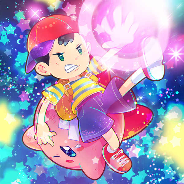 kirby, ness, and oomoto makiko (kirby and 3 more) drawn by otoe_(milkyboy_inc.)