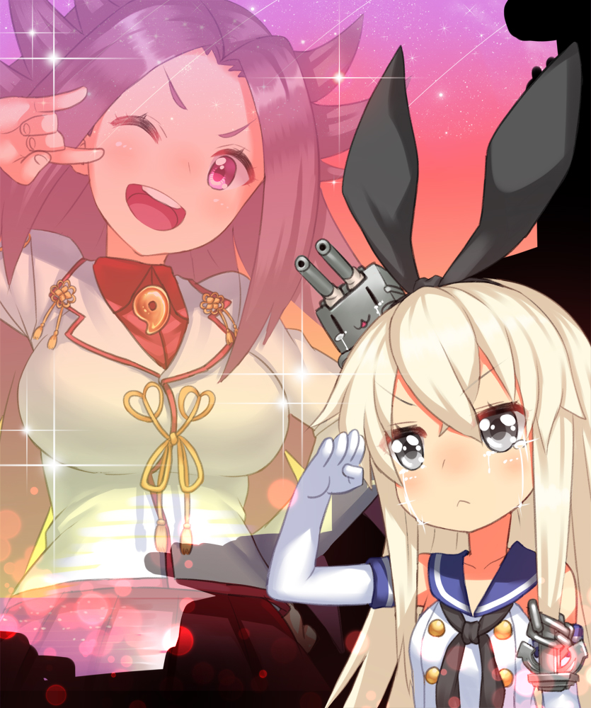 shimakaze, rensouhou-chan, and jun'you (kantai collection) drawn by yapo_(croquis_side)