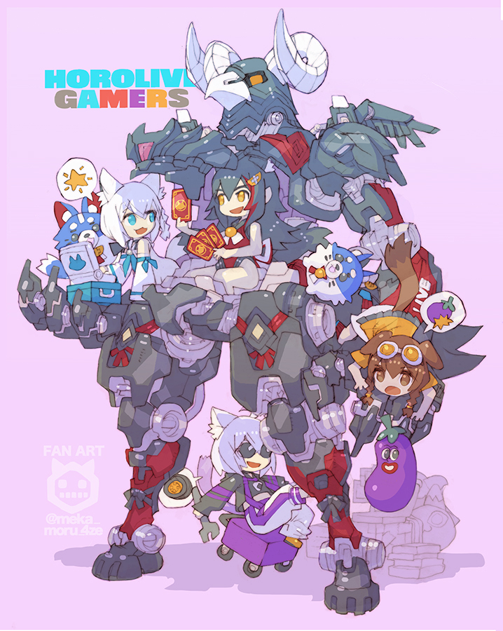 shirakami fubuki, nekomata okayu, ookami mio, inugami korone, miofa, and 1 more (hololive) drawn by nakayama_tooru