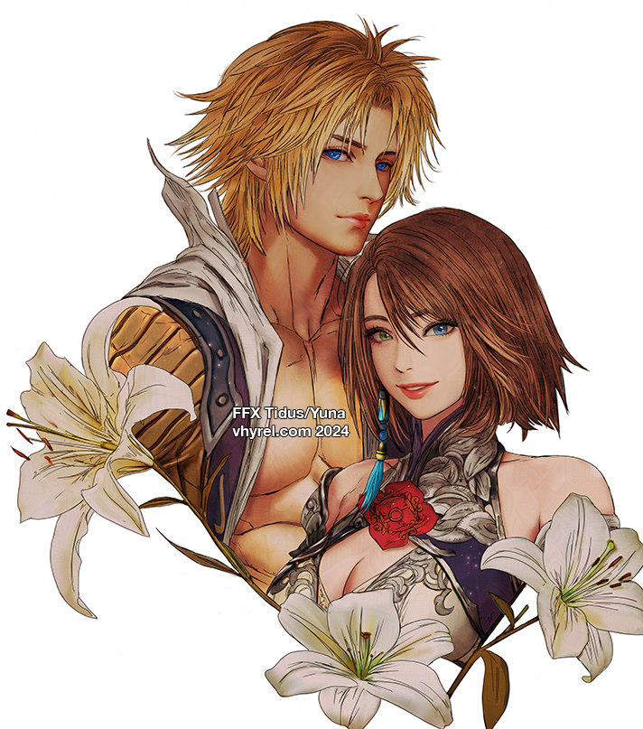 yuna and tidus (final fantasy and 1 more) drawn by vhyrel