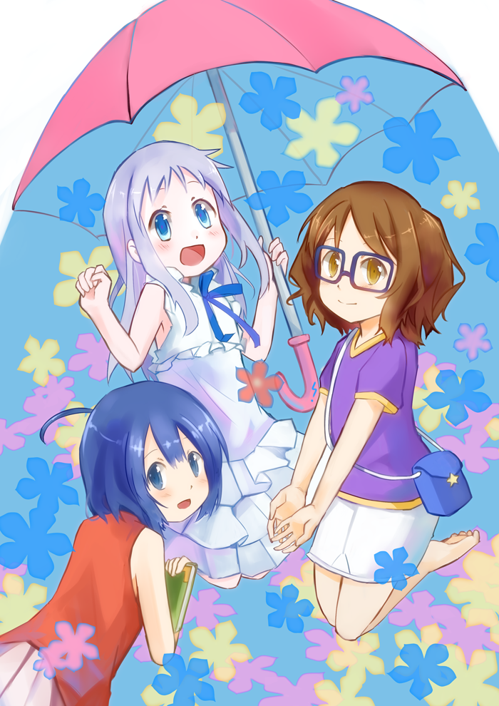 honma meiko, anjou naruko, and tsurumi chiriko (ano hi mita hana no namae wo bokutachi wa mada shiranai.) drawn by hika_(ozeluk)