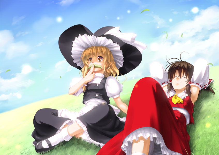 hakurei reimu and kirisame marisa (touhou) drawn by kazami_haruki