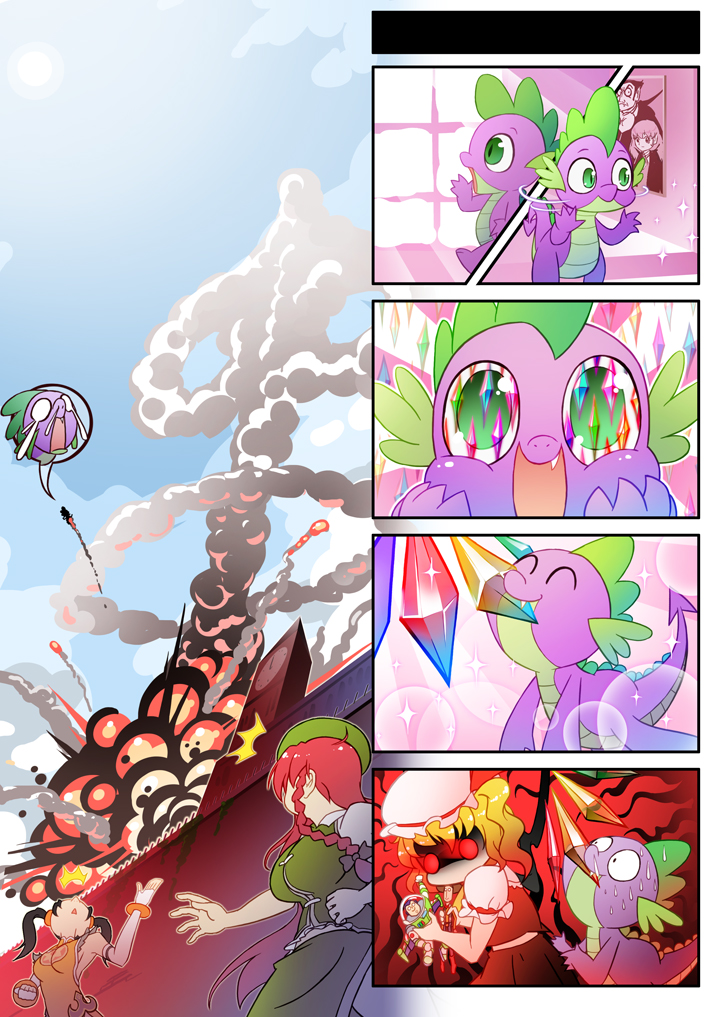 flandre scarlet, hong meiling, ling xiaoyu, sheriff woody, spike, and 3 more (touhou and 5 more) drawn by xin_yu_hua_yin
