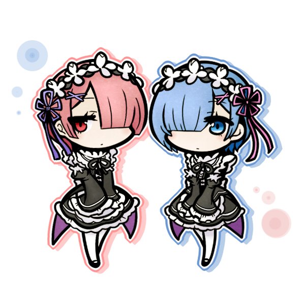 rem and ram (re:zero kara hajimeru isekai seikatsu) drawn by yanagi_(nurikoboshi)
