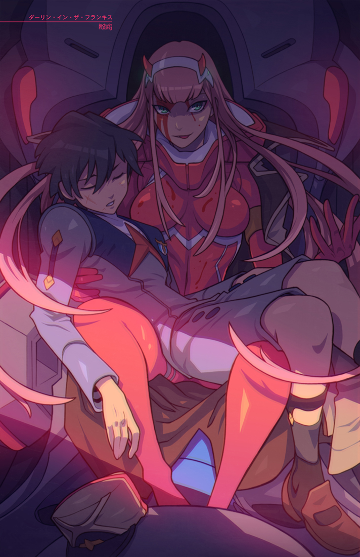 zero two and hiro (darling in the franxx) drawn by edwin_huang