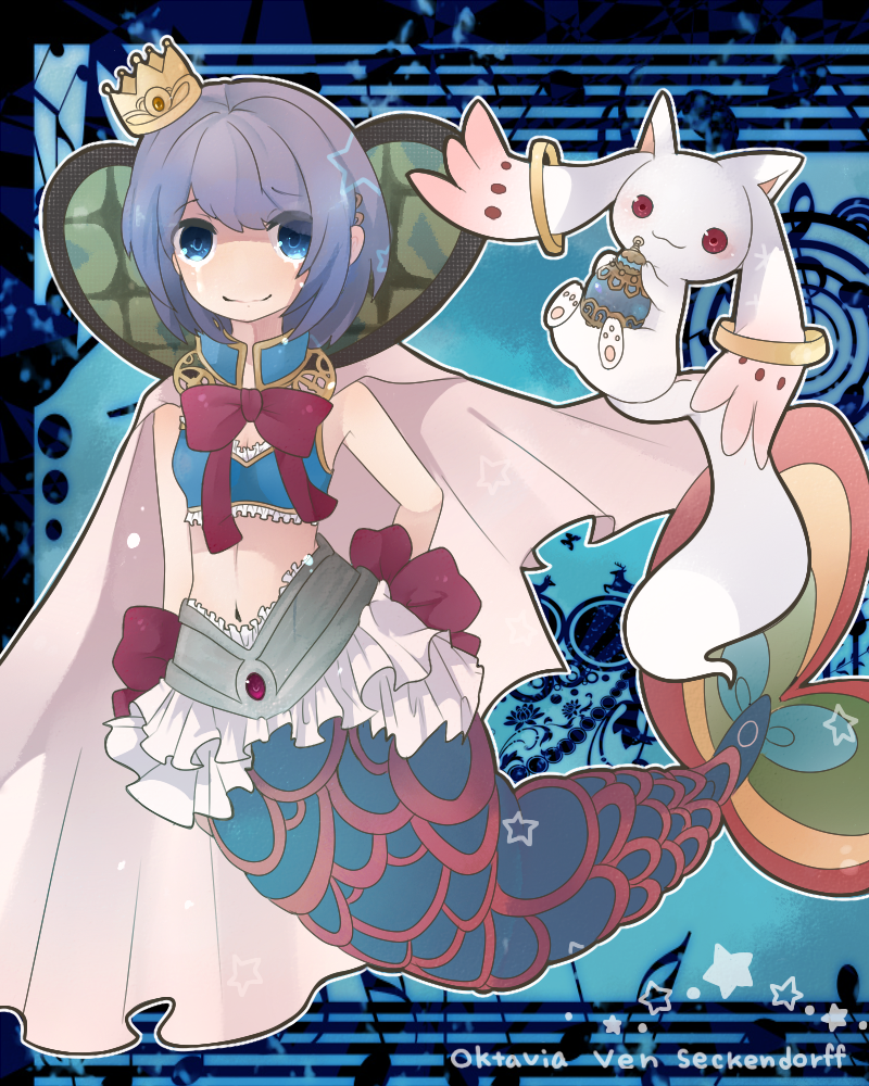 miki sayaka, kyubey, and oktavia von seckendorff (mahou shoujo madoka magica) drawn by komeda_arufa
