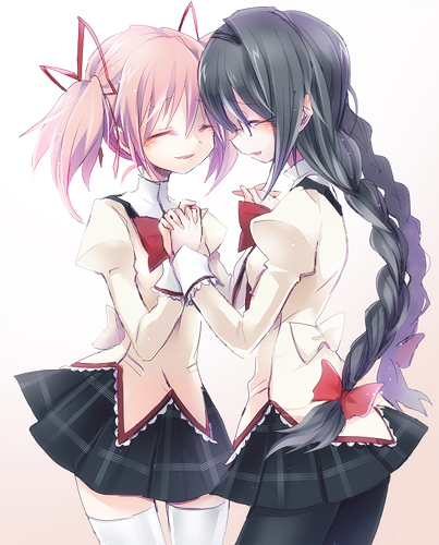 akemi homura and kaname madoka (mahou shoujo madoka magica) drawn by mnr_unk