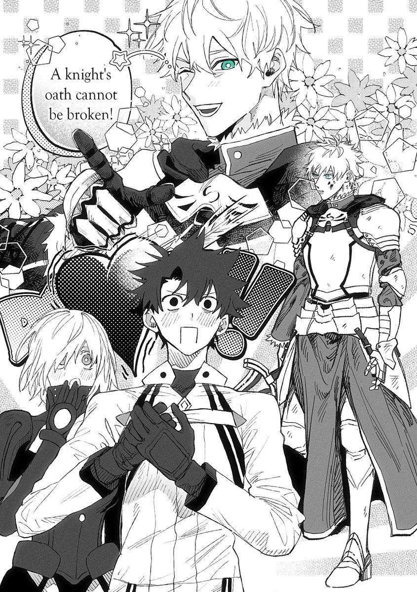 mash kyrielight, fujimaru ritsuka, and arthur pendragon (fate and 2 more) drawn by shikibreeki