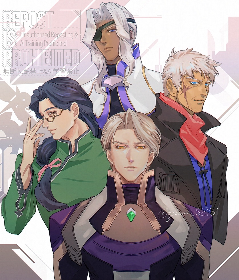 citan uzuki, kahran ramsus, sigurd harcourt, and jessiah black (xenogears) drawn by ojisan325