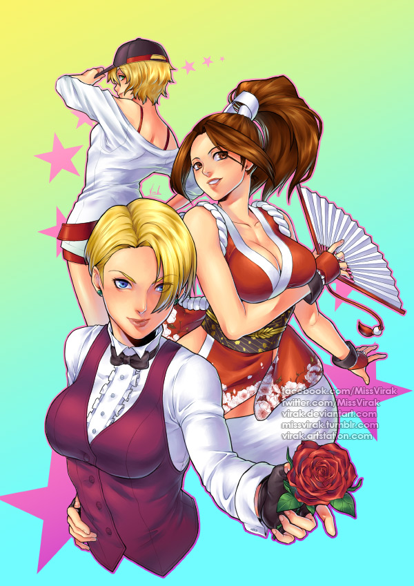 shiranui mai, king, and alice garnet nakata (the king of fighters and 2 more) drawn by jeanne_kongphengta