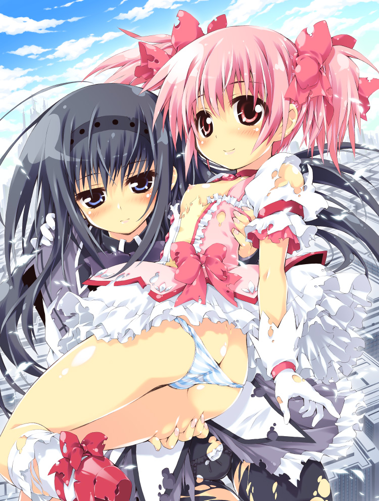 akemi homura and kaname madoka (mahou shoujo madoka magica) drawn by mitsuki_mantarou