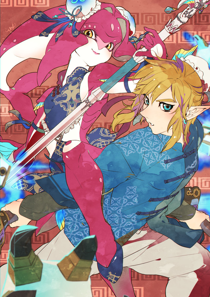 link and mipha (the legend of zelda and 1 more) drawn by kandori_makoto